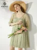 Abiti per feste Birdtree Real Silk 2 pezzi Drept Donne Donne V Neccut Morta Stampa Vacanza Sweet Fairy 2024 Summer D42742QC