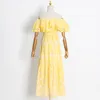 412 XL 2024 Milan Runway Dress Spring Summer Summer Sleeseless Amarelo Branco Azul Vestidos femininos Moda de alta qualidade Boka