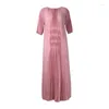 Robes décontractées gghk miyake plissé 2024 Automne Robe rose causale Perles diamants élégant Kaftan Original Design coréen