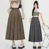 Signe Figohr 2024 Summer Vintage Grey Grey Full Full Waist Solid High Wirt A-Line Slim Midi Gonna (regalo a cintura gratuita)