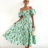 Casual Dresses Pastoral Gentle 2024 Women's Bohemian Floral-Print Off-Shoulder Vacuum Style Sexig lös klänning lång