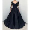 Abend Elegante Pailletten A Line Spitze schwarze Applikationen formelle Party -Prom -Kleid Illusion Langarm Kleider für besondere OCN -Leute es