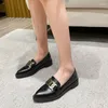 Casual Shoes 2024 Spring Woman Pointed Toe Cute Flats Metal Square Buckle Platform Low Heels Female British Loafer Leather