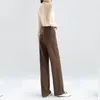 Женские брюки шерсть повседневная прямая трубка для женщин Осень Тианси костюм темно -коричневый 2024 с высокой шириной шерстяной ногой с высокой талией.