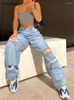 Jeans féminins Femmes Ripped Boyfriends High Waist Baggy Denim Pantalon Ligne Lig Straitement Y2K Streetwear Vintage Loose Casual
