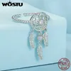 Band Rings Wostu 925 Sterling Silver Dream Catcher Open Ring Womens Pink Opal Party Stapelbar Anillo Holiday Jewelry Gift Q240429