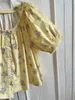 Blouses des femmes 2024 Fashion Fashion Bubble Sleeves Sexy Pastoral Floral Yellow Doll Top 0606