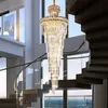 Lustres de cristal moderno de luxo para a escada de longa luminária de cadeia de cadeia de villa decoração grande decoração de casa lâmpada de cristal de cristal de ouro