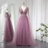 Robes de fête Robe de mariée de luxe Royal Luxury Dubaï Robe de soirée Cape Elegant Pinant V-Neck Purple Broidered SZ012