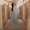 Robes de fête Luxury Aqua Bleu une ligne de plume perle Tull Tull Shiny Soirée avec des robes Cape For Women Wedding 2024