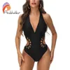 Swimwear féminin Andzhelika Black One Piece Swimsuit Womens Laced Sexy Hoster Swimwear Monokini Fe Bathing Fssuiding Cutout BodySity Swim Wear D240429