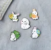 Korean Cartoon Rabbit Dog Broches Alloy Paint Dier Hug Flower Badge Badge Sieraden Accessoires Unisex Cowboy Backpack Kleding L6303948