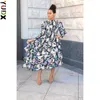 Casual Dresses YUDX Miyake Ruffled Pleated Women's High Quality Loose Plus Size Slim Seven-minute Sleeve Long Dress 2024 Spring