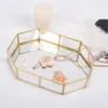 Cosmetic Organizer Glass storage tray desktop decoration luxury gold jewelry and cosmetics organizer makeup box Nordic vintage Q240429