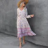 Vestidos casuais femininos elegantes férias femininas Bohemian de manga longa Offica