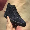 Casual schoenen ontwerper high-top luxe heren glitter pailletten bord veter omhoog platte liefhebbers rood