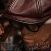 Beretten Handgemaakte Ameikaji Heren Echte paardenleer achthoekige hoed Distressed Beret Vintage Brown Women's