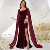 Feestjurken 2024 Bourgondische pailletten Mermaid avondjurk lange mantel mouwen strapless elastische vrouwen formele jurk voor prom plus size