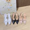 black Beige Cap Toe Slingback Sandals Designer Dress shoes C ballet flats chain beads studded High heels Pointed Toes women Pumps Luxury Lady leather Loafers Slides