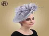 FS Fascinators Gray Sinamay Şapkalı Kadınlar İçin Tüy Fedora Derby Kokteyl Partisi Gelin Bayanlar Kilise Şapkaları 2208134629773