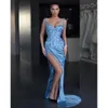 Mermaid prom -jurken spaghetti pailletten blauwe hemel avondjurk split formeel lange speciale ocn feestjurk