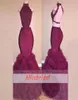 Glamouröse Abendkleider hoher ärmelloses geschnittene Seiten für Mermaid -Promise Burgund Lace Criss Cross Backless Long For1244775