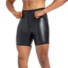 Shorts masculinos de couro pu da cintura elástica rave calças curtas homens masculino coloração sólida calça fitness streetwear s-4xl