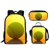 Backpack Trendy Creative Rodty Funny Tennis Ball 3D Impressão 3pcs/Set Pupil School School Laptop Daypack Lunchag Sags Case de lápis