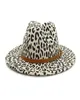 Зимний леопардовый принт Fedora Hats для женщин Fashion Flat Wide Brim Wool Feel Jazz Fedora Hats для мужчин Leopard Goth Top Vintage Wedd7651690