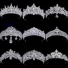 Tiaras Elegant Luxury Silver Color Drop Drop Crystal Crown Tiara for Women Wedding Party Bridal Pearl Crown Hair Bijoux