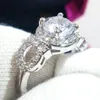 Anéis de cluster 2024 Sparkling White Flower Ring 3Ct Zircão Cz Banda de casamento de noivado de cor prata para mulheres tamanho 5 6 7 8 9