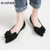 Casual Shoes Fashion Soft Women's Single 2024 Korean Version Low Heel Pointed Bow Solid Suede Flat