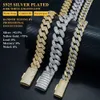 925 Sterling Silver Two Tone 15mm Cuban Link Chain Custom Hip Hop Iced Out Men Moissanite