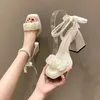 Comfortable Shoes for Women Fashion Pearl Sandals Female Block Heel Sandalias Arrival Chunky Sexy Hight Heels 240423