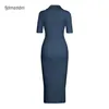 女性のためのドレス半袖ドレスデザイナー新しいボタンラペルスリムスレッドファッションテーブルレディース服