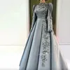 Flores 3D requintadas Mullim Mulheres Vestidos de noite Apliques pérolas Dubai caftan vestido formal para noivado Ruched Islam vestido