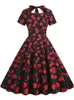 Feestjurken vrouwen spinnen bloem casual jurk 2024 zomer korte mouw retro gewaad 60s 50s vintage rockabilly swing vestidos