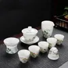 9 pezzi/set di tè in ceramica cinese set squisito fiore dipinto a mano e motivi per uccelli Tecinetto in porcellana Teacut per tè fatti a mano 240428