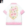 Couleur de couleur blanc rose Match Flower Imprimer Shorts Shirts Set High Quality Femmes Femmes Thin Tissu Hawaii Beach Holiday Surf Suit Summer 240428