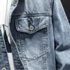 Простые повседневные мужские наборы, сплошная синяя куртка и джинсы 2 шт.