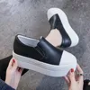 Zapatos casuales Flats para mujeres Spring Autumn Genuine Leather Shoe Woman Slip on espesas de plataforma blanca/negra
