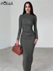 Casual klänningar habbris fall mode khaki o nack bodycon maxi klänning fest kväll för kvinnor 2024 långärmad byte elegant ins