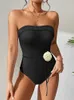 Kvinnors badkläder Peachtan Black One Piece Swimsuit Woman 2023 Luxury Bandeau Swimwear Korea Style Brud Swimsuit Beachwear Monokini Bodysuit Y240429