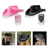 Berets Fringed Cowboy Hat & Scarf Costume Set Western Cowgirl Musical Festival Dress Up Bachelorette Party