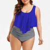 Badebekleidung neuer Bikini hoher Taille Rüschenkante gedruckte Badebekleidung Streifen Split Bikini Plus Size