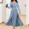 Casual Dresses Fall Dress Plus Size Women Solid V Neck Elegant Wedding Party Woman Fit Jumpsuit Laser Shiny Long Sleeve Bankett