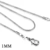 Sterling Silver Snake Chains 1mm Fashion Men Women Statement Halsband hummerlås smycken Tillbehör för hängsmycke 16 18 20 22 24 tum LL