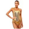 Bühnenbekleidung Womens Pailletten Tassels Latin Dance Lotard Bodysuit Cha-Cha Samba Tanzkleidung für Tanzwettbewerb Jumpsuit Performance Kostüm