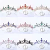 Tiaras 13 renk yeşil pembe kristal taç saç elbise aksesuarları tiara kadınlar için kızlar parti rhinestone gelin taç saç takılar