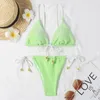 Women's Swimwear Soild Sequins Bikini Sets Swimsuit Sexy Backless Lace Up Two-Pieces Women 2024 Summer Beach Bathing Suit